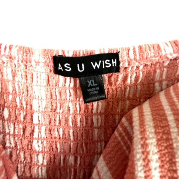 As U Wish Spaghetti Straps, Built in Bra Peach Pink Crepe Stripe Jumpsuit Sz XL - Picture 10 of 13